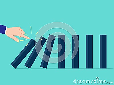 The businessman hand pushes the domino down. vector illustration Vector Illustration
