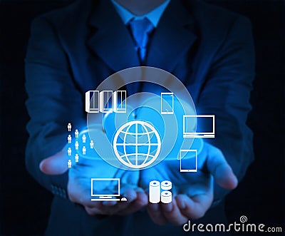 Businessman hand showing about cloud network idea Stock Photo