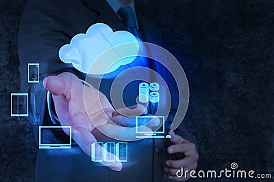 Businessman hand shows a Cloud Computing diagram Stock Photo