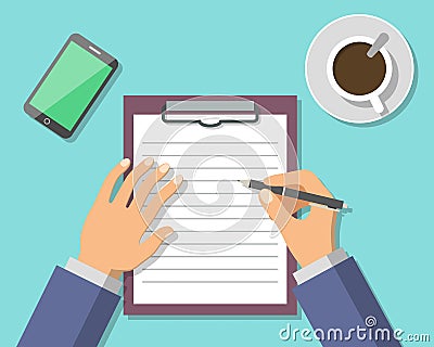 Businessman Hand Sign Business Document Vector Illustration