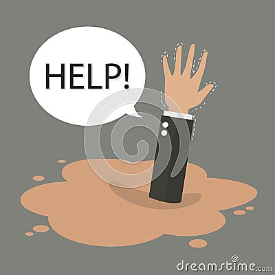 Businessman hand sinking in a puddle of quicksand Vector Illustration