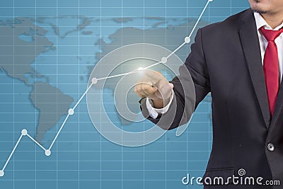 Businessman hand touching Graph Stock Photo