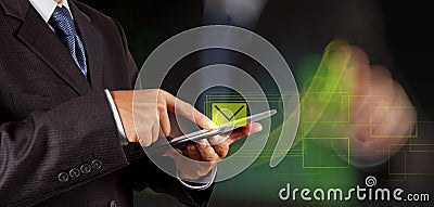 Businessman hand use interactive computer Stock Photo