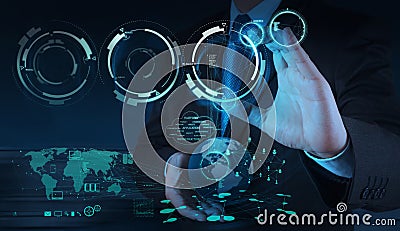 Businessman hand working with a Cloud Computing di Stock Photo