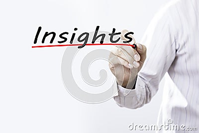 Businessman hand writing Insights with red marker on transparent Stock Photo