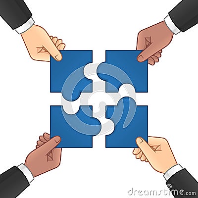 Businessman Hands Connecting Jigsaw Puzzle Vector Illustration