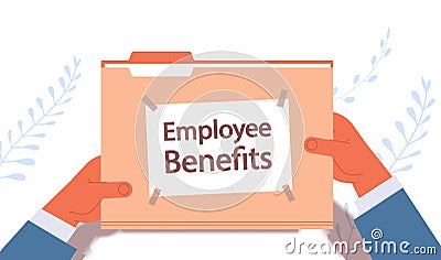 Businessman hands holding employee benefits documents file folder remuneration incentive payments concept Vector Illustration