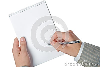 Businessman hands holding notepad Stock Photo