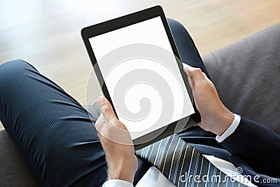 Businessman hands holding tablet pc with empty screen Stock Photo