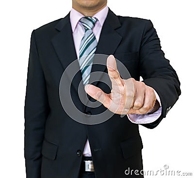 Businessman hands press the button pushing Stock Photo