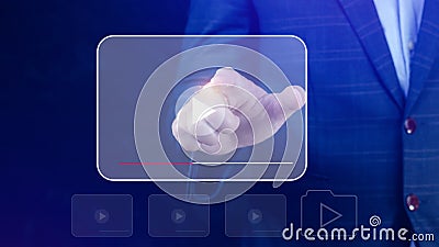 Businessman hands using for streaming online, watching video on internet, live concert, show or tutorial Stock Photo