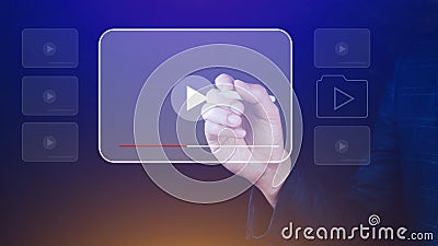 Businessman hands using for streaming online, watching video on internet, live concert, show or tutorial Stock Photo