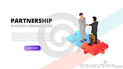 Businessman handshake on puzzle. Partnership concept. Isometric 3d vector illustration Vector Illustration