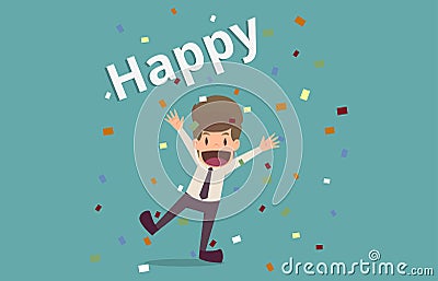 Businessman with happiness celebrating success.cartoon of business success is the concept of the man characters business,the mood Vector Illustration