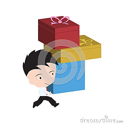 Businessman happy and bring boxes, goods, gift delivery for shipping and service 24hrs concept isolated on white background Vector Illustration