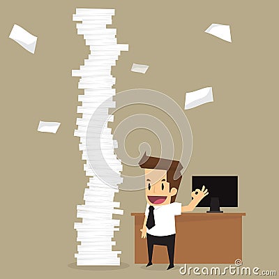 Businessman happy a lot of work Vector Illustration