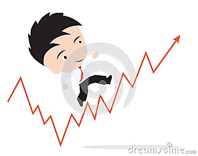 Businessman happy to walk and running up on the red arrow trend, road to success, presented in form Vector Illustration