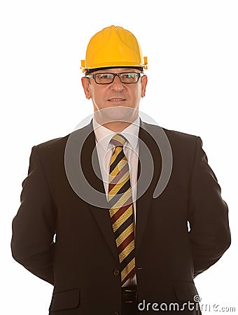 Businessman in hard hat Stock Photo