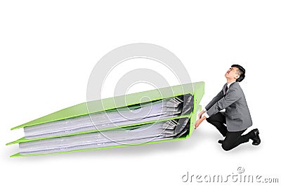 Businessman have big folder document in hard working concept Stock Photo