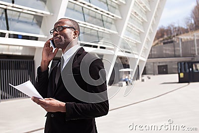 Businessman have phone conversation Stock Photo