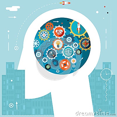 Businessman Head Idea Generation Gear Wheel Icons Vector Illustration