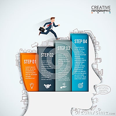 Businessman head thinking step. Vector Illustration