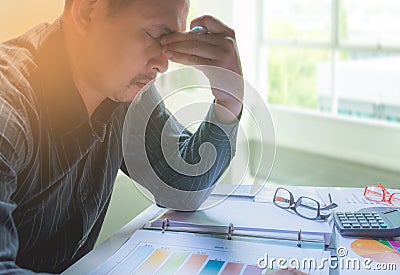 Businessman headache with problems and stress Stock Photo
