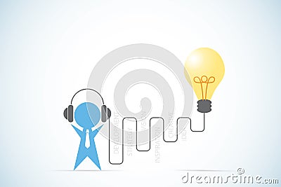 Businessman with headphone and lightbulb, idea and business concept Vector Illustration