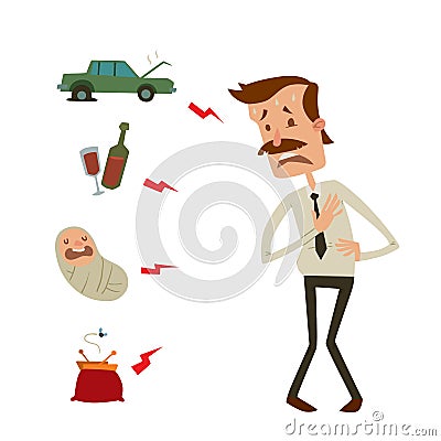 Businessman heart risk man heart attack stress infarct vector illustration smoking drinking alcohol harmful depression Vector Illustration