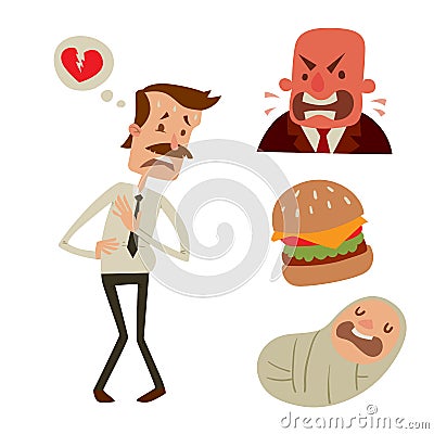 Businessman heart risk man heart attack stress infarct vector illustration smoking drinking alcohol harmful depression Vector Illustration