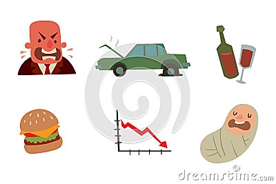 Businessman heart risk man heart attack stress infarct vector illustration smoking drinking alcohol harmful depression Vector Illustration