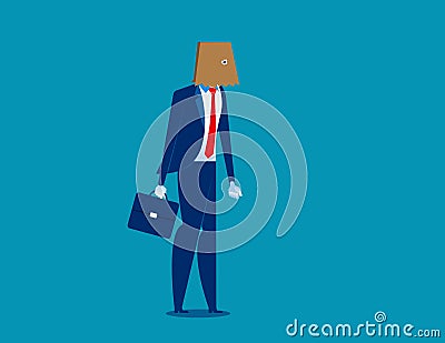 Businessman hidden identity paper bag head. Concept business vector illustration. Character flat Vector Illustration