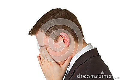 Businessman hiding his face in shame Stock Photo