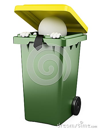 Businessman hiding in a trash bin Stock Photo