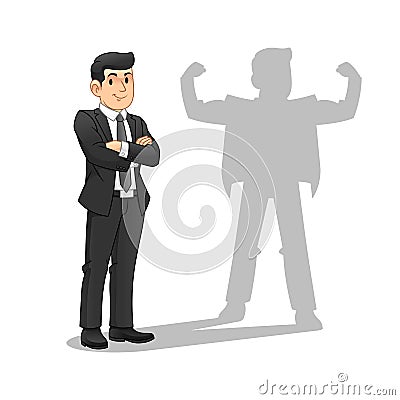 Businessman with His Strong Shadow Vector Illustration