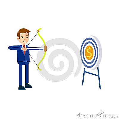 Businessman Hits Target With Bow Illustration Vector Illustration