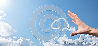 Businessman hold cloud icon.Cloud computing concept - connect smart phone to cloud. computing network information technologist Stock Photo