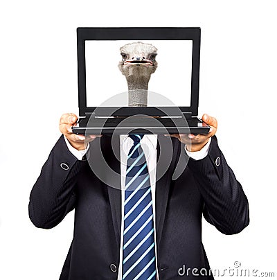 Businessman hold the computer Stock Photo