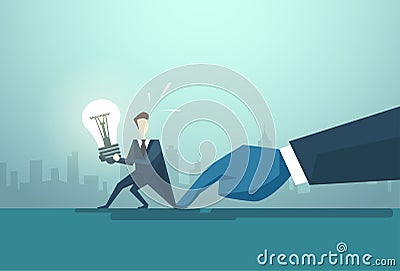 Businessman Hold Light Bulb Problem, Business Man Idea Crisis Concept Vector Illustration