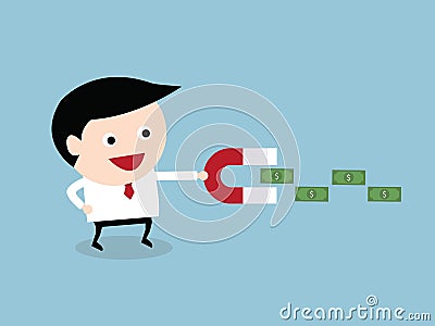 Businessman hold magnet attracting money. happy business concept Stock Photo