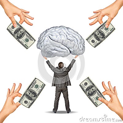 Businessman holding big brain Stock Photo