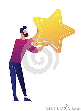 Businessman holding a big golden star vector illustration. Vector Illustration