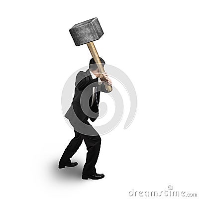 Businessman holding big hammer Stock Photo