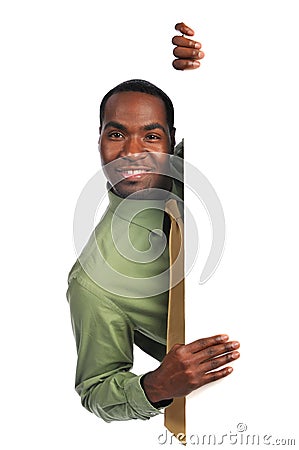 Businessman holding blank sign Stock Photo