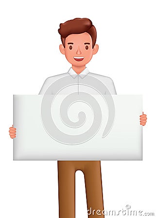 Businessman holding blank sign character design. 3d vector illustration Vector Illustration