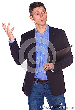 Businessman holding a board Stock Photo