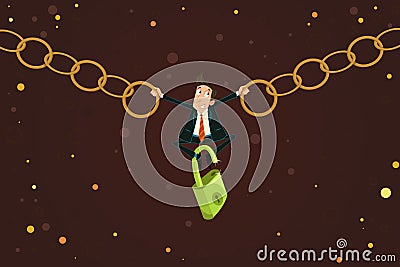 Businessman holding Chain Vector Illustration