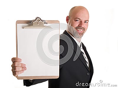 Businessman holding clipboard Stock Photo