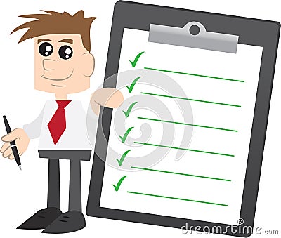 Businessman holding Clipboard with Check Marks Vector Illustration