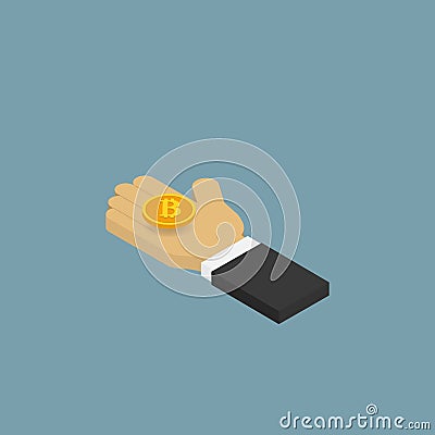 Businessman holding a coin Bitcoins. Vector Illustration